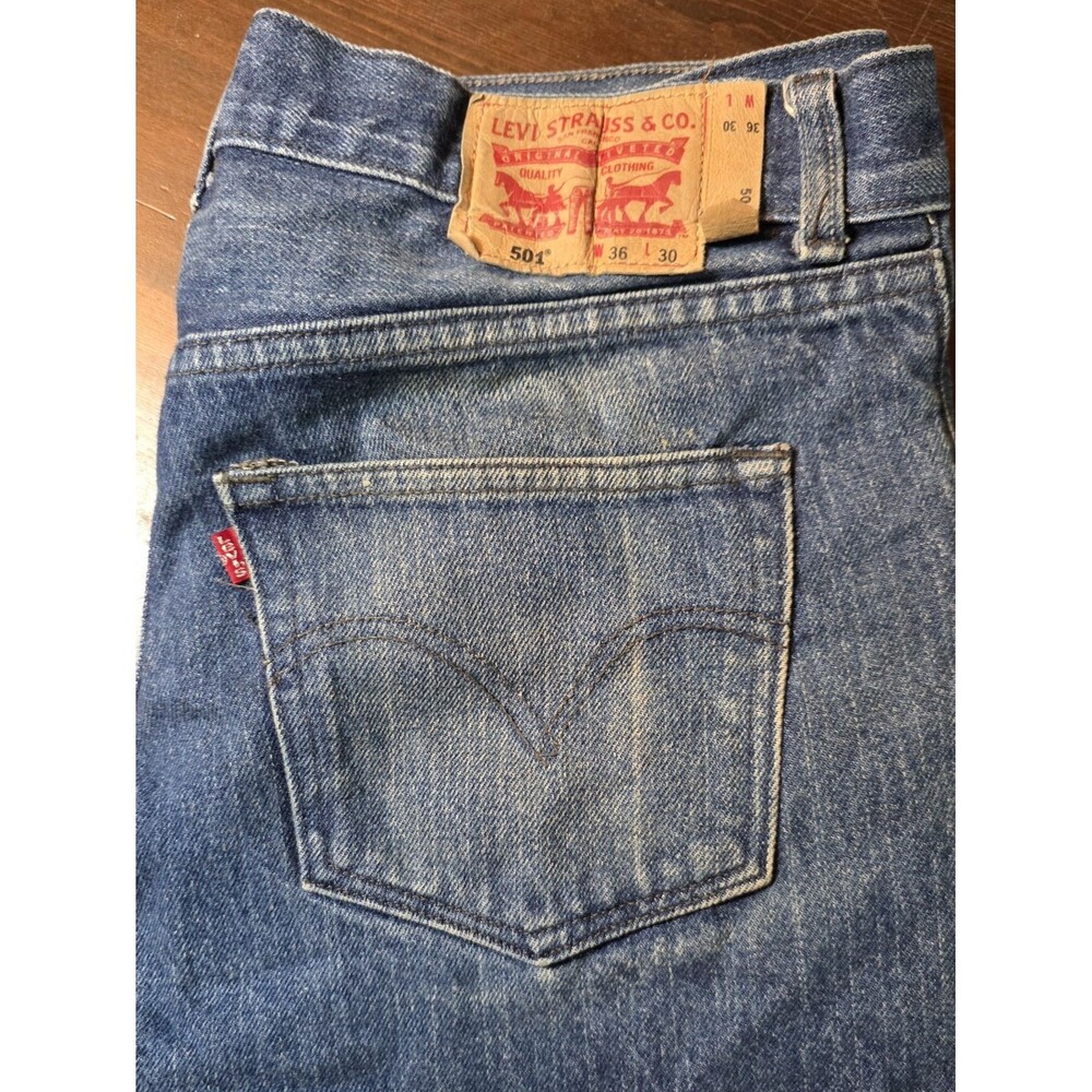 Levis 501 Mens Blue Jeans - Button Fly Straight Leg Distressed Denim - 36 X 30
